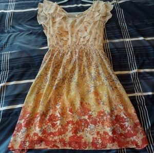 Mesh ruffle ombre flower print fit and flare dress